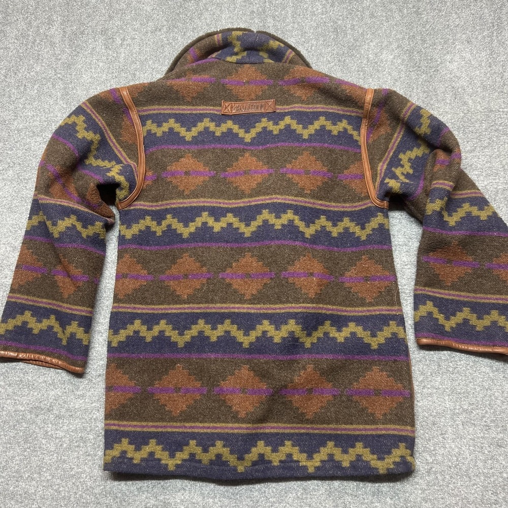 Vintage Blue Duck Coat Womens Large Brown Wool Fur Trim Southwestern Aztec - Picture 3 of 8